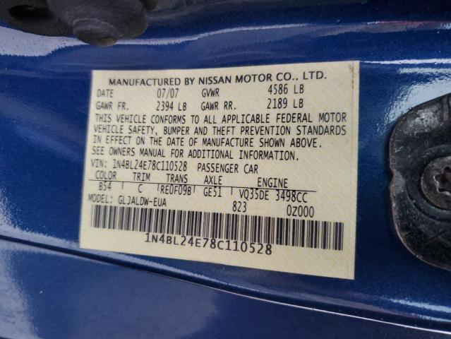 1N4BL24E78C110528 - 2008 NISSAN ALTIMA 3.5SE BLUE photo 12