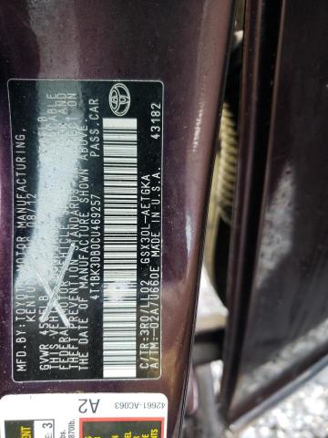 4T1BK3DB0CU469257 - 2012 TOYOTA AVALON BASE 棕色 照片 12