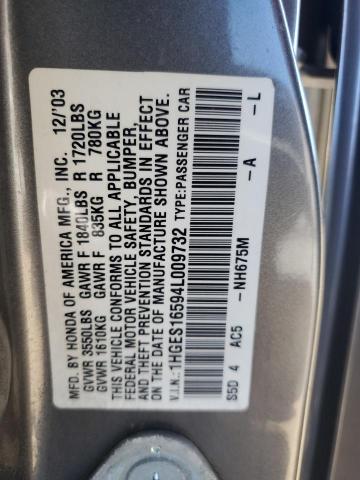 1HGES16594L009732 - 2004 HONDA CIVIC LX GRAY photo 12