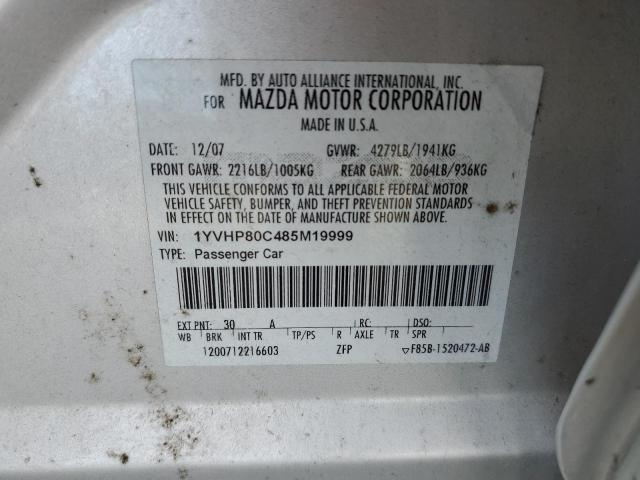 1YVHP80C485M19999 - 2008 MAZDA 6 I SILVER photo 12