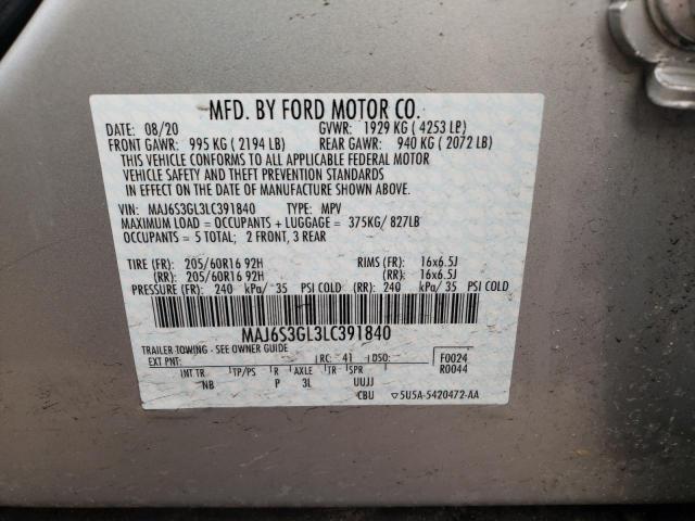 MAJ6S3GL3LC391840 - 2020 FORD ECOSPORT SE Argent photo 12