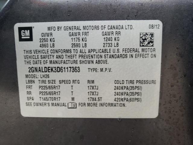 2GNALDEK3D6117363 - 2013 CHEVROLET EQUINOX LT GRAY photo 12