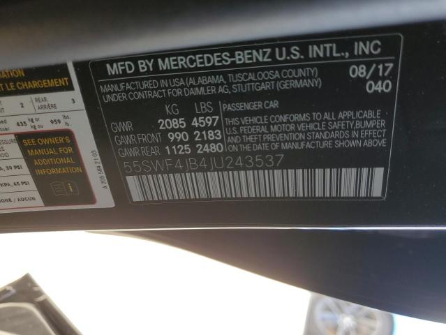 55SWF4JB4JU243537 - 2018 MERCEDES-BENZ C 300 BLACK photo 12