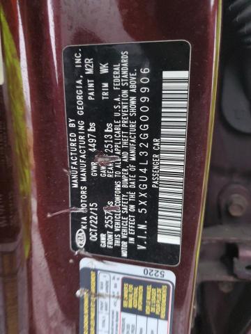 5XXGU4L32GG009906 - 2016 KIA OPTIMA EX BURGUNDY photo 12