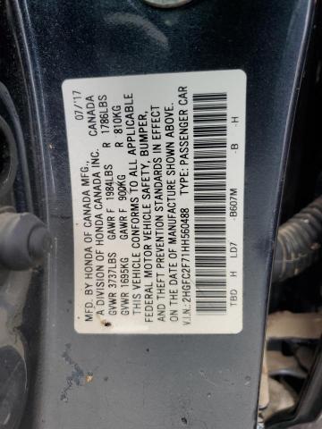 2HGFC2F71HH560488 - 2017 HONDA CIVIC EX BLUE photo 12