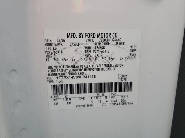 1FTPX14V89FB41138 - 2009 FORD F150 SUPER CAB WHITE photo 12