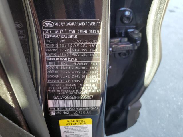 SALVP2BG2HH235867 - 2017 LAND ROVER RANGE ROVE SE BLUE photo 12