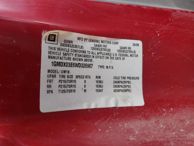 1GMDX03E6WD326967 - 1998 CHEVROLET VENTURE RED photo 13