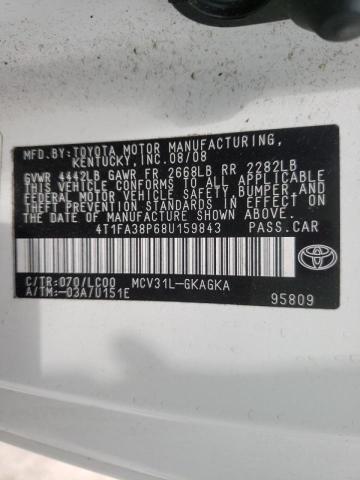 4T1FA38P68U159843 - 2008 TOYOTA CAMRY SOLA SE WHITE photo 10