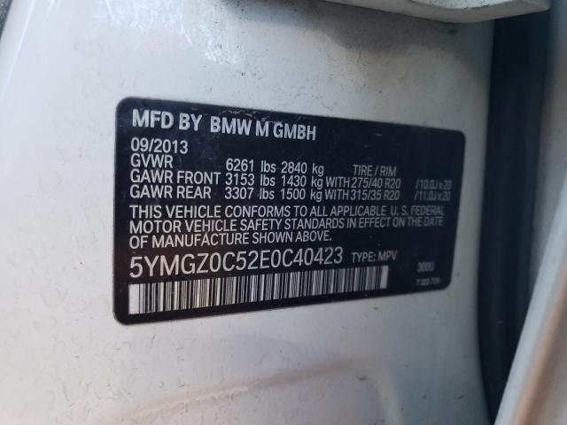 5YMGZ0C52E0C40423 - 2014 BMW X6 M WHITE photo 13