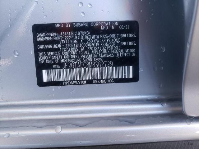 JF2GTAEC8M8362729 - 2021 SUBARU CROSSTREK PREMIUM 银色 照片 12