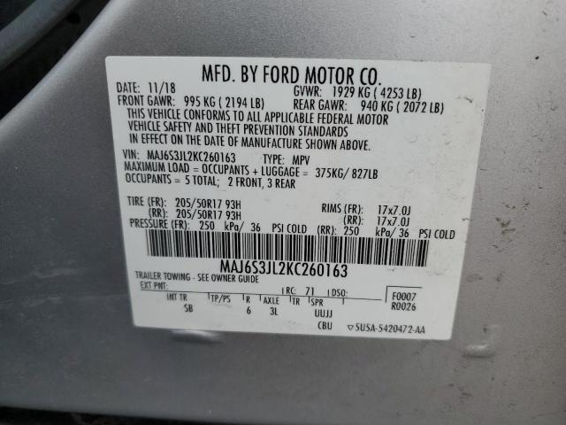 MAJ6S3JL2KC260163 - 2019 FORD ECOSPORT SES SILVER photo 13