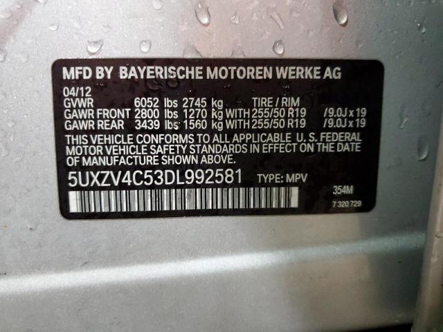 5UXZV4C53DL992581 - 2013 BMW X5 XDRIVE35I SILVER photo 12