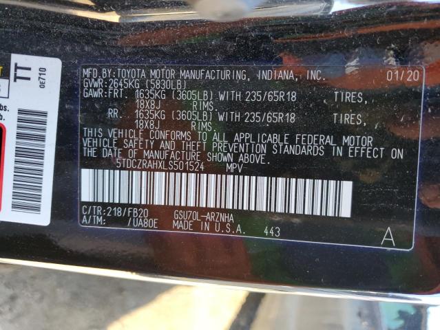 5TDCZRAHXLS501524 - 2020 TOYOTA HIGHLANDER L BLACK photo 14