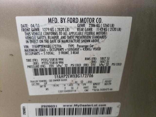 1FAHP2EWXBG172706 - 2011 FORD TAURUS SEL GOLD photo 13