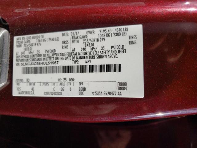 5LMCJ3C98HUL51967 - 2017 LINCOLN MKC RESERVE 勃艮第红 照片 14