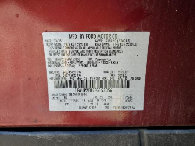 1FAHP2F85FG153356 - 2015 FORD TAURUS LIMITED RED photo 12