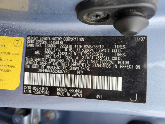 JTEEW44A882007482 - 2008 TOYOTA HIGHLANDER HYBRID LIMITED BLUE photo 12