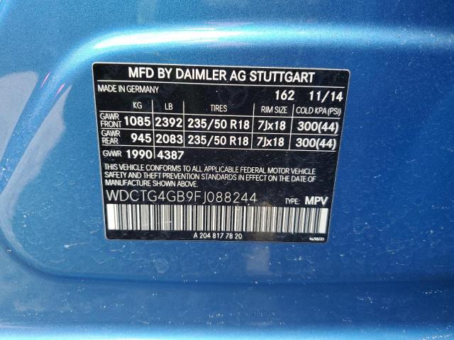 WDCTG4GB9FJ088244 - 2015 MERCEDES-BENZ GLA 250 4MATIC BLUE photo 12