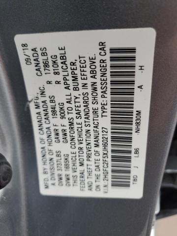 2HGFC2F5XJH602127 - 2018 HONDA CIVIC LX SILVER photo 12