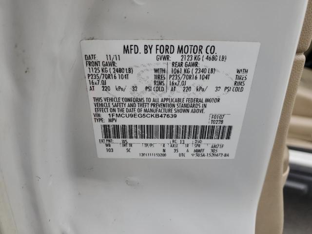 1FMCU9EG5CKB47639 - 2012 FORD ESCAPE LIMITED WHITE photo 13