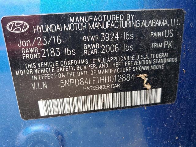 5NPD84LF1HH012884 - 2017 HYUNDAI ELANTRA SE BLUE photo 12