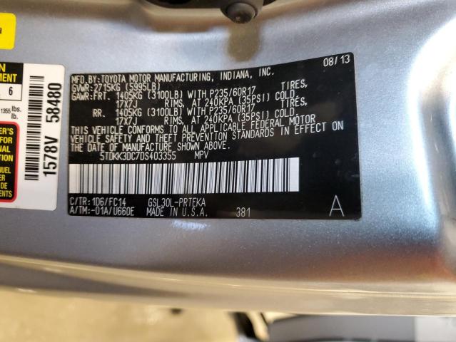 5TDKK3DC7DS403355 - 2013 TOYOTA SIENNA LE SILVER photo 13