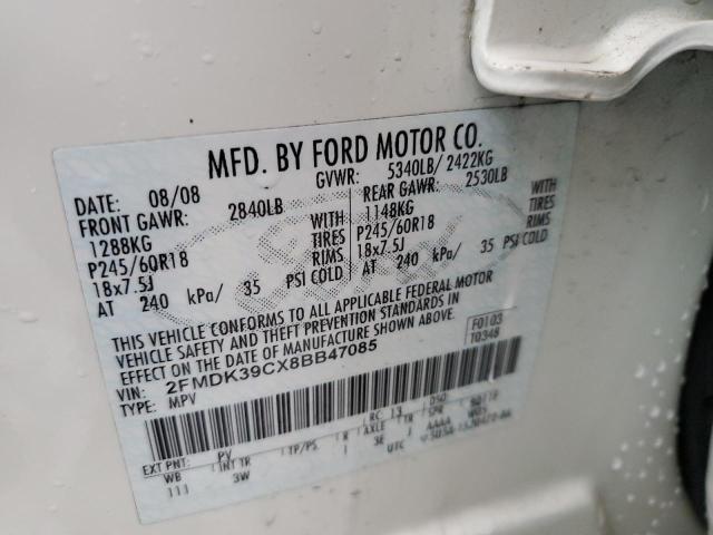 2FMDK39CX8BB47085 - 2008 FORD EDGE LIMITED WHITE photo 13