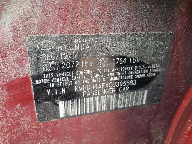 KMHDH4AEXCU395583 - 2012 HYUNDAI ELANTRA GLS RED photo 12