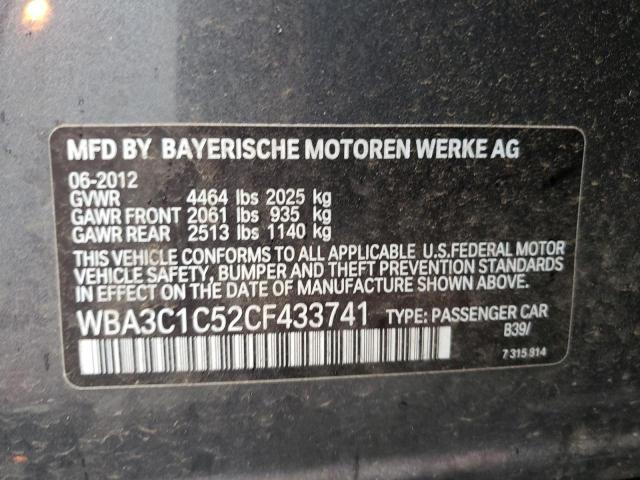 WBA3C1C52CF433741 - 2012 BMW 328 I SULEV GRAY photo 12