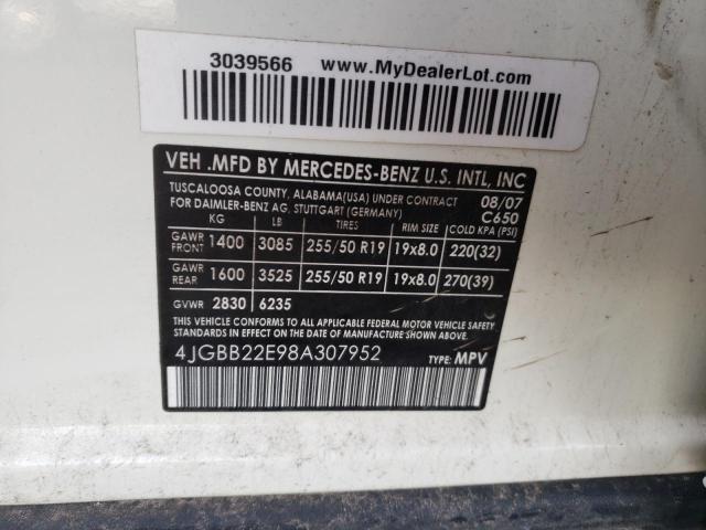 4JGBB22E98A307952 - 2008 MERCEDES-BENZ ML 320 CDI WHITE photo 12