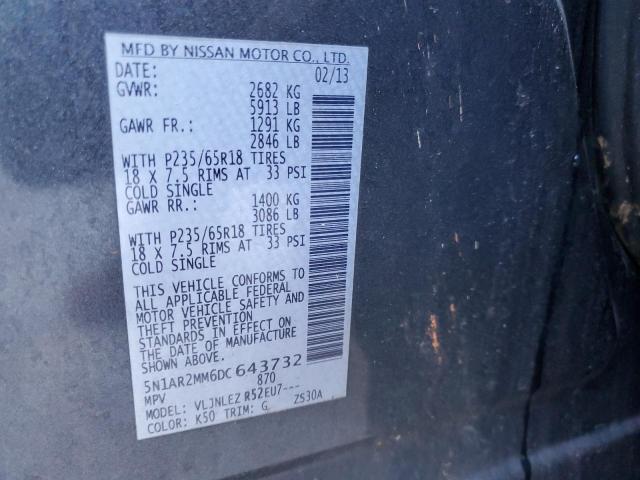 5N1AR2MM6DC643732 - 2013 NISSAN PATHFINDER S შავი ფოტო 13