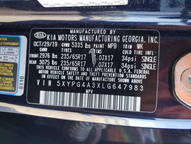 5XYPG4A3XLG647983 - 2020 KIA SORENTO L BLUE photo 13