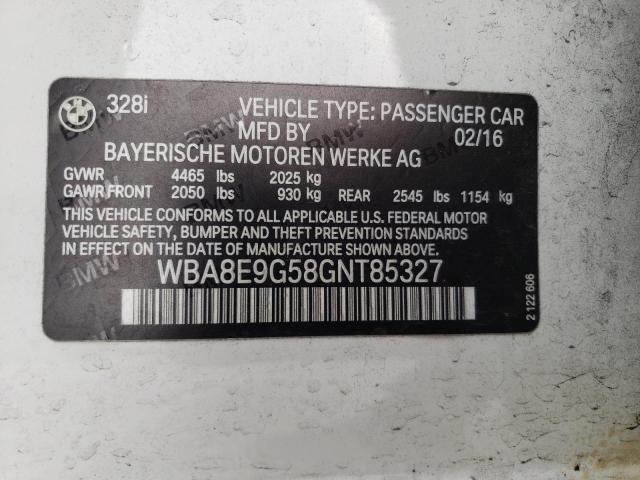 WBA8E9G58GNT85327 - 2016 BMW 328 I SULEV WHITE photo 12