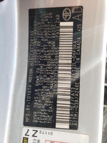 2T1KR32E28C699965 - 2008 TOYOTA COROLLA MA XR SILVER photo 12