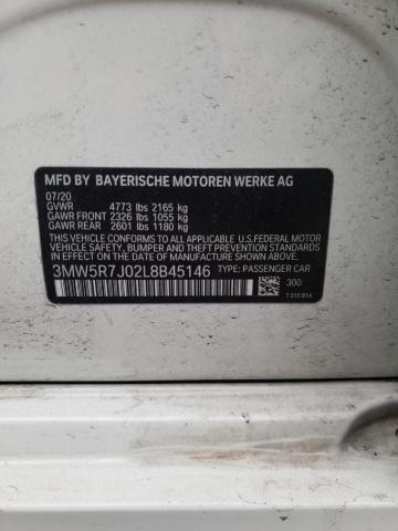 3MW5R7J02L8B45146 - 2020 BMW 330XI WHITE photo 12