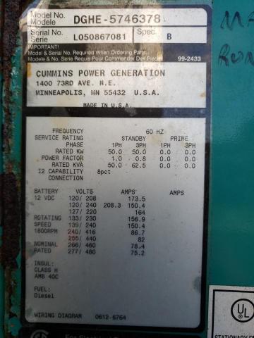 DGHE5746378 - 2005 CUMMINS GENERATOR GREEN photo 10