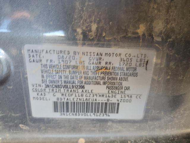 3N1CN8DV0LL912396 - 2020 NISSAN VERSA S GRAY photo 12