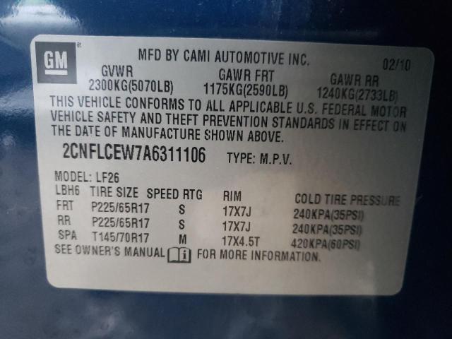 2CNFLCEW7A6311106 - 2010 CHEVROLET EQUINOX LS BLUE photo 14