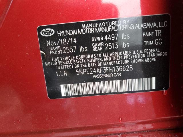 5NPE24AF3FH136628 - 2015 HYUNDAI SONATA SE RED photo 12