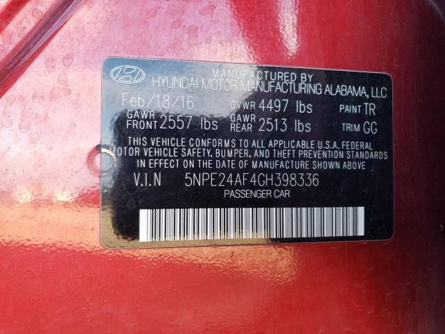 5NPE24AF4GH398336 - 2016 HYUNDAI SONATA SE RED photo 13