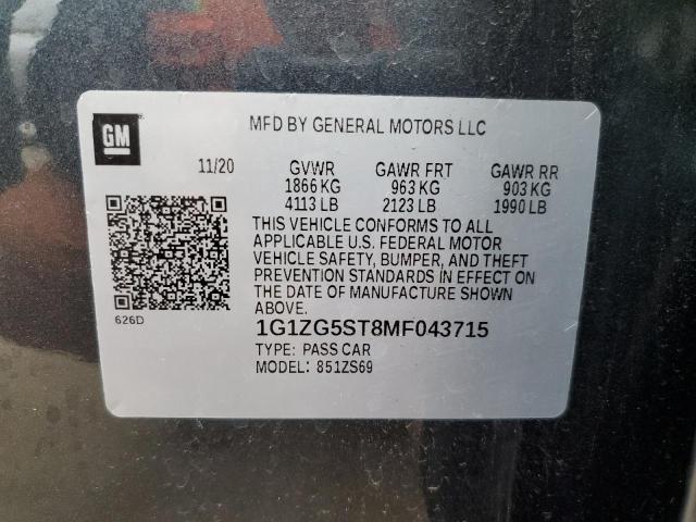 1G1ZG5ST8MF043715 - 2021 CHEVROLET MALIBU RS BLUE photo 12