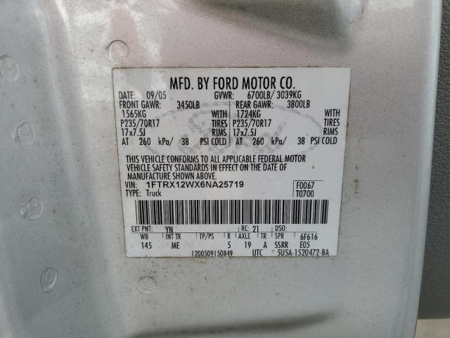 1FTRX12WX6NA25719 - 2006 FORD F150 SILVER photo 12