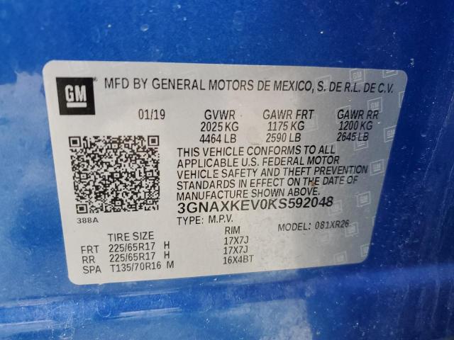 3GNAXKEV0KS592048 - 2019 CHEVROLET EQUINOX LT BLUE photo 13