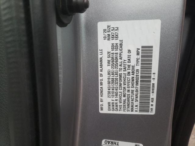 5FNRL6H71MB028139 - 2021 HONDA ODYSSEY EXL SILVER photo 13