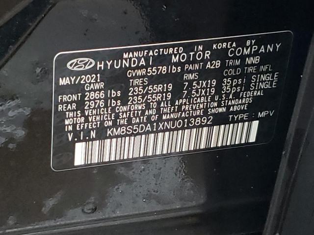 KM8S5DA1XNU013892 - 2022 HYUNDAI SANTA FE LIMITED BLACK photo 12