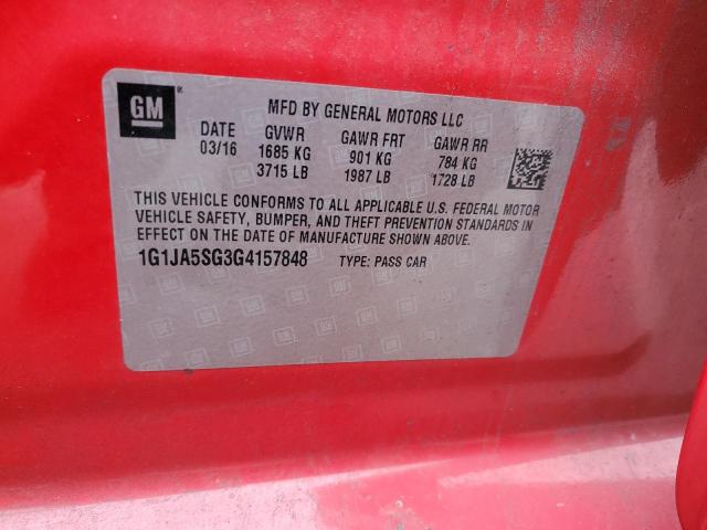 1G1JA5SG3G4157848 - 2016 CHEVROLET SONIC LS 红色 照片 12