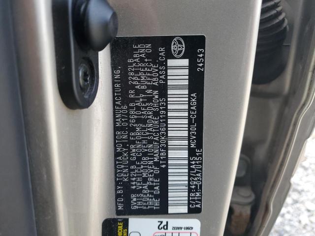 4T1BF30K36U119135 - 2006 TOYOTA CAMRY LE TAN photo 12