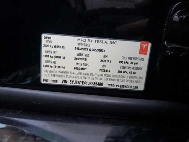5YJSA1E41JF285480 - 2018 TESLA MODEL S 黑色 照片 12