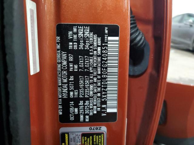 5XYZTDLB0FG240851 - 2015 HYUNDAI SANTA FE S ORANGE photo 13